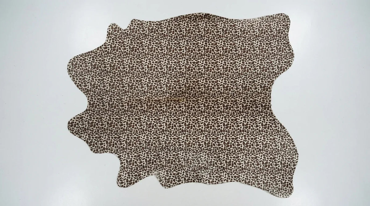 Black and White cowhide rug flat lay on white background showing full hide shape