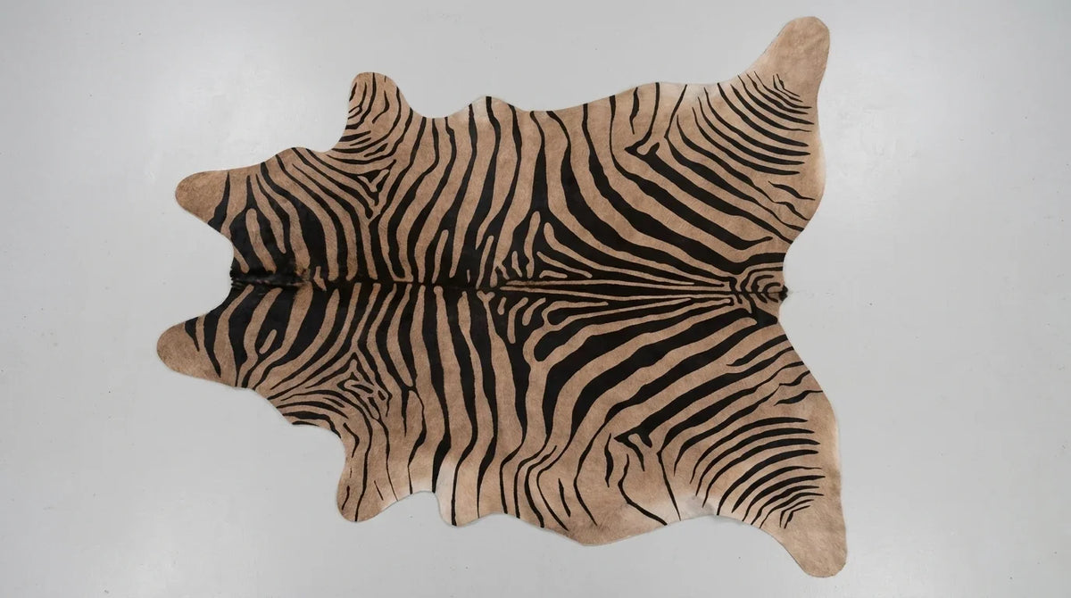 Black and White cowhide rug flat lay on white background showing full hide shape
