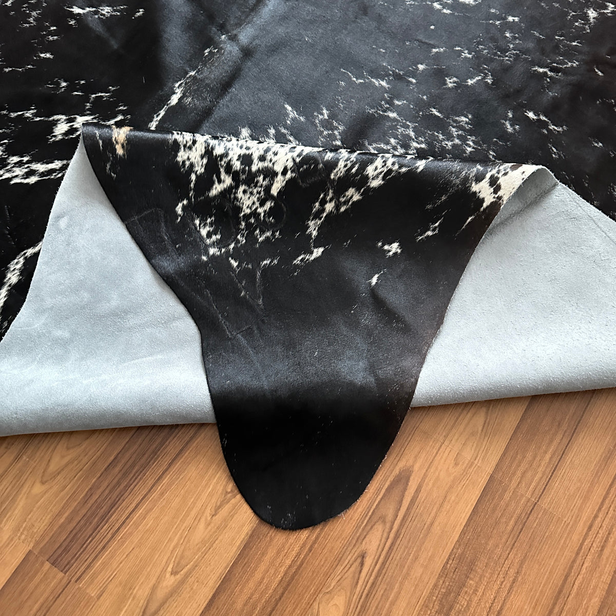 Close-up texture of Black and White salt and pepper cowhide rug