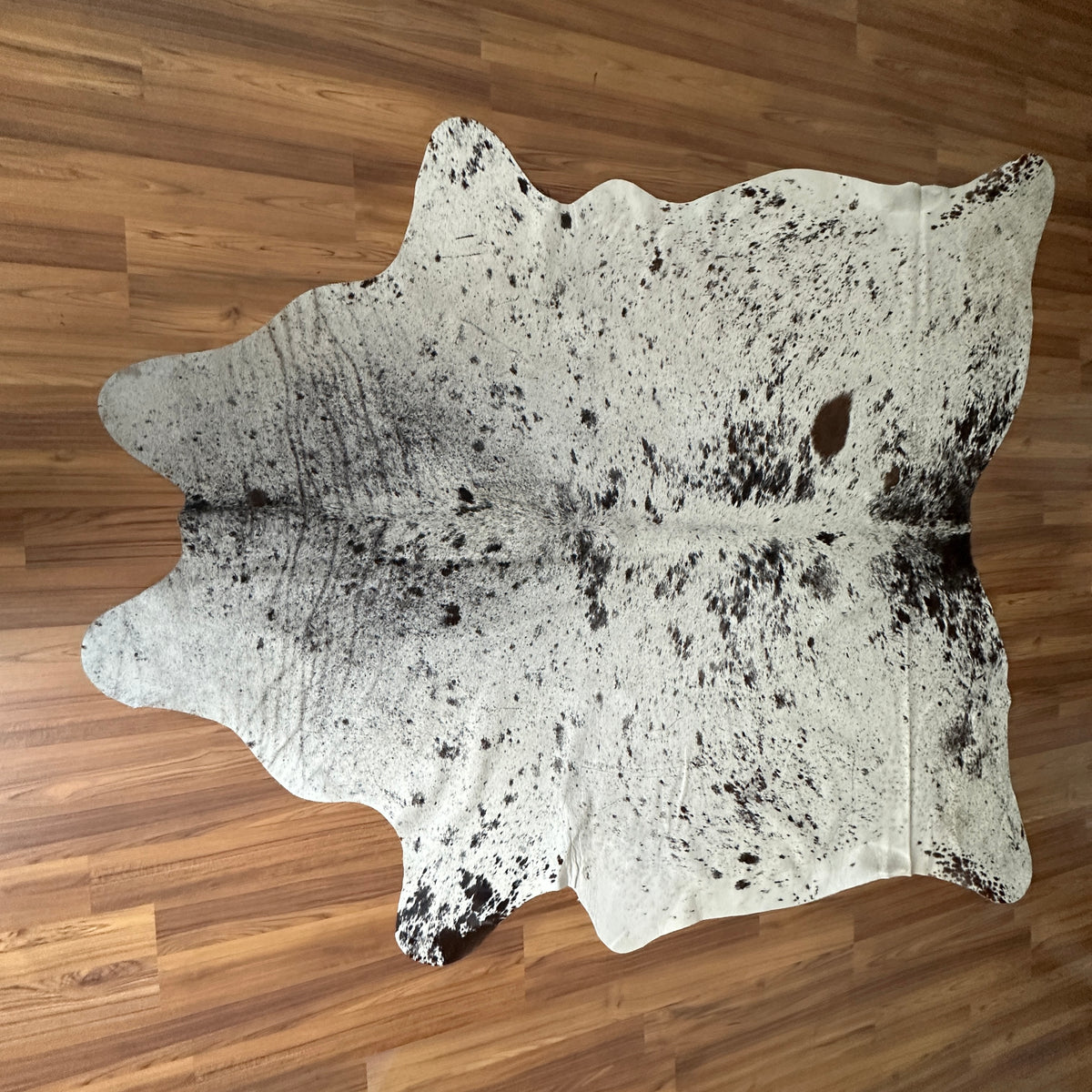 Kuhfell in Grau mit Salt-and-Pepper-Muster, Draufsicht
