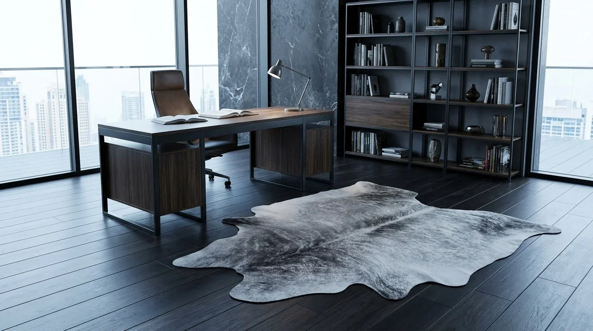 Kuhfell in Grau im Arbeitszimmer im Mailänder Penthouse-Stil